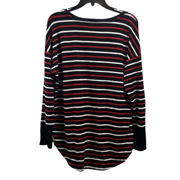 Liz Claiborne Womens Multicolor Striped Round Neck Long Sleeves Blouse Top Sz L - Picture 2 of 11